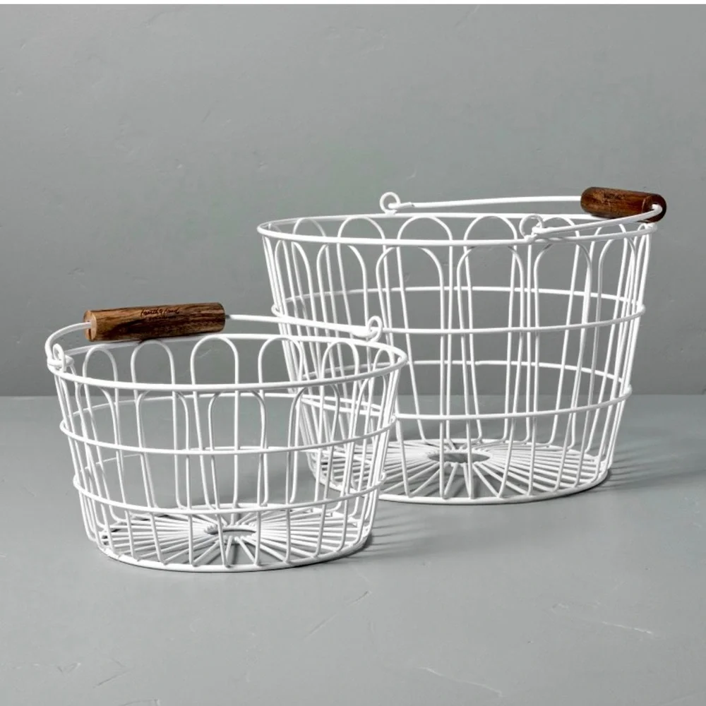 Small White Metal/Wood handle Hearth & Hand basket - Picture 4 of 11